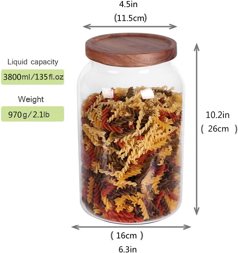 1 Gallon Glass Jar with Airtight Lid and Anti-Skid Bottom for Dry Food Storage