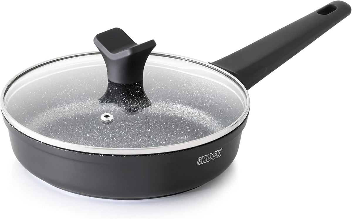 THE ROCK SOHO 8-Inch Non Stick Frying Pan with Lid – Nothing Sticks, Never Warps, Lasts Longer, Healthy Skillet with Heat-Resistant Handle, PFOA Free, Oven & Dishwasher Safe, Black