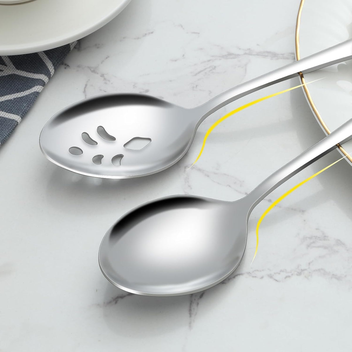BEWOS 16-Piece Serving Utensils Set, 8 Spoons & 8 Slotted Spoons, 9.1-Inch, Stainless Steel, Dishwasher Safe, Perfect for Parties & Buffets