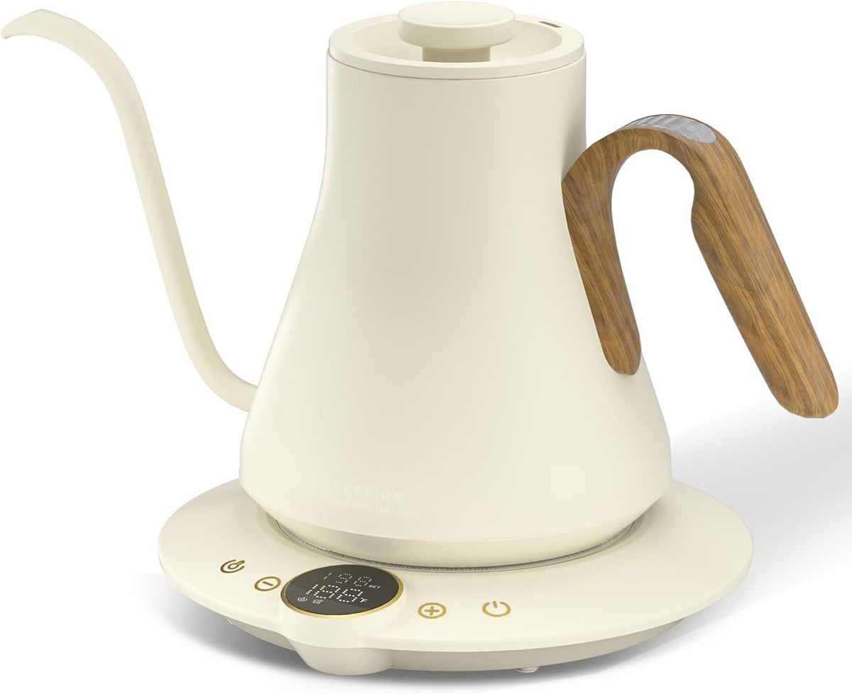 Cocinare FLOW B9 Gooseneck Electric Kettle, Precise Temperature Control for Pour-Over Coffee & Tea Brewing, Stainless Steel Interior, Rapid Heating for Boiling Water 1500W/0.9L (White Wooden)
