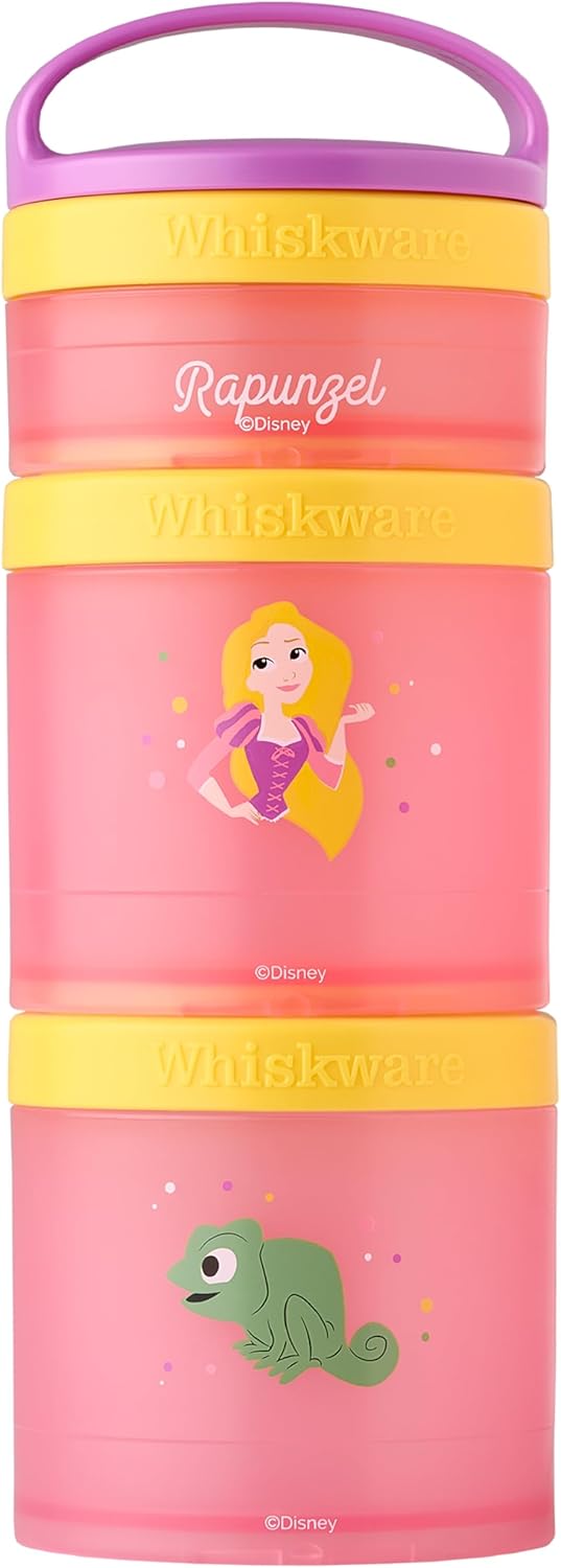 Whiskware Disney Princess Tangled, Stackable Snack Containers for Kids, 3 Stackable Snack Cups for School or Travel, Formula and Cupholder Friendly, Rapunzel and Pascal