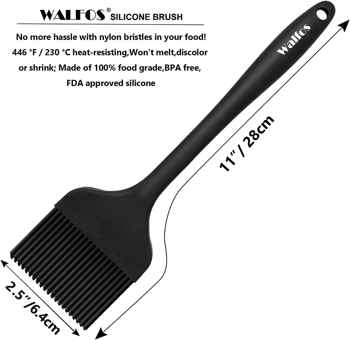 WALFOS Extra Large Silicone Basting Pastry Brush, 2.5 inch Wide Bristle Butter Oil Brush, Prefect for BBQ Grill Baking Kitchen Cooking-Pieces Design, BPA Free and Dishwasher safe