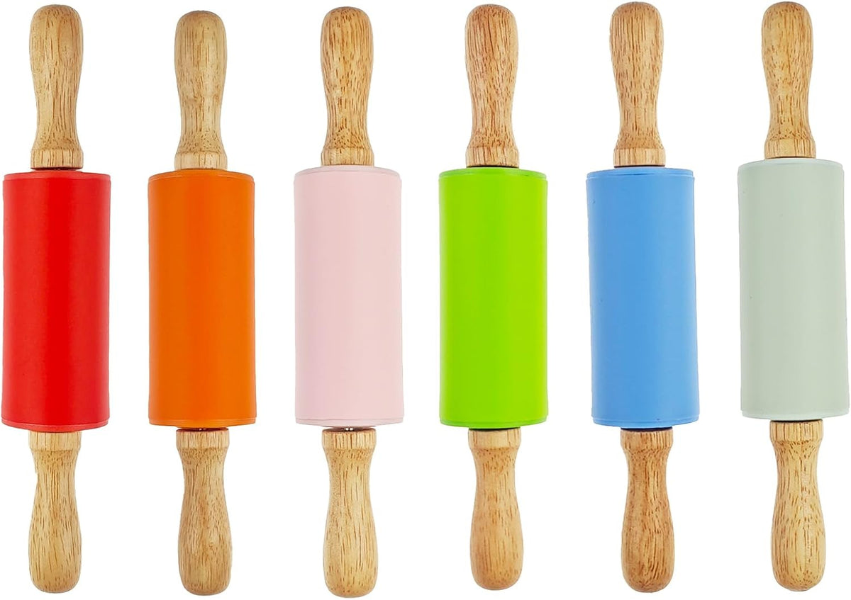 6 Pack Small Rolling Pin for Kids, Kids Rolling Pin for Home Kitchen (6 colors) (9 Inch)