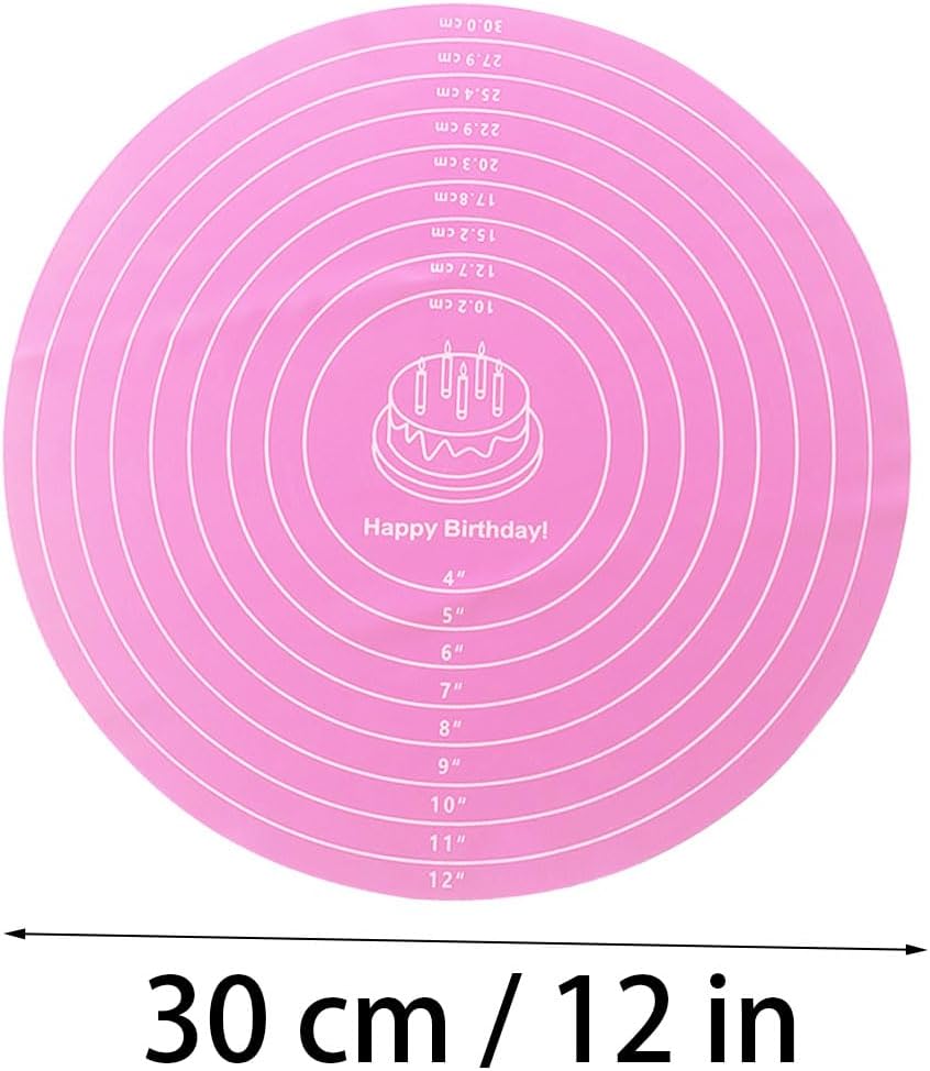 1 Pcs Pink Round Baking Mat, Cake Turntable Mat, Cake Mat Round Silicone Baking Mat, 12 In Cakes Pastry Mat for Cake Turntable Stan