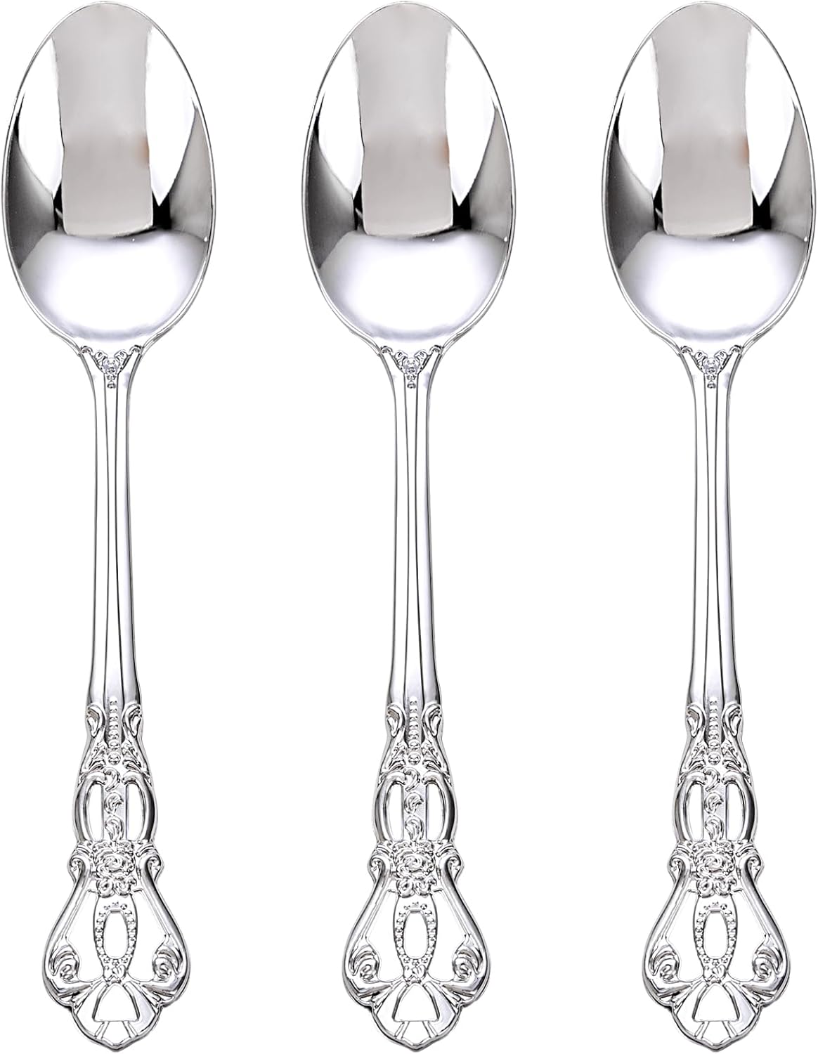 75PCS Silver Plastic Spoons - Silver Spoons Disposable - 8.1 Inch Heavy Duty Plastic Silverware - Heavyweight Elegant Disposable Utensils for Catering, Parties, Dinners, Weddings