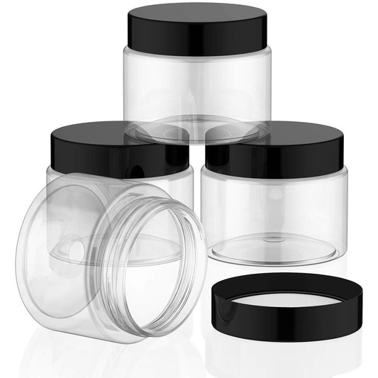 Patelai 4 Pieces Round Wide-mouth Leak Proof Plastic Container Jars with Lids for Travel Storage Makeup Beauty Products Face Creams Oils Salves Ointments DIY Making(2 Ounce,Black)