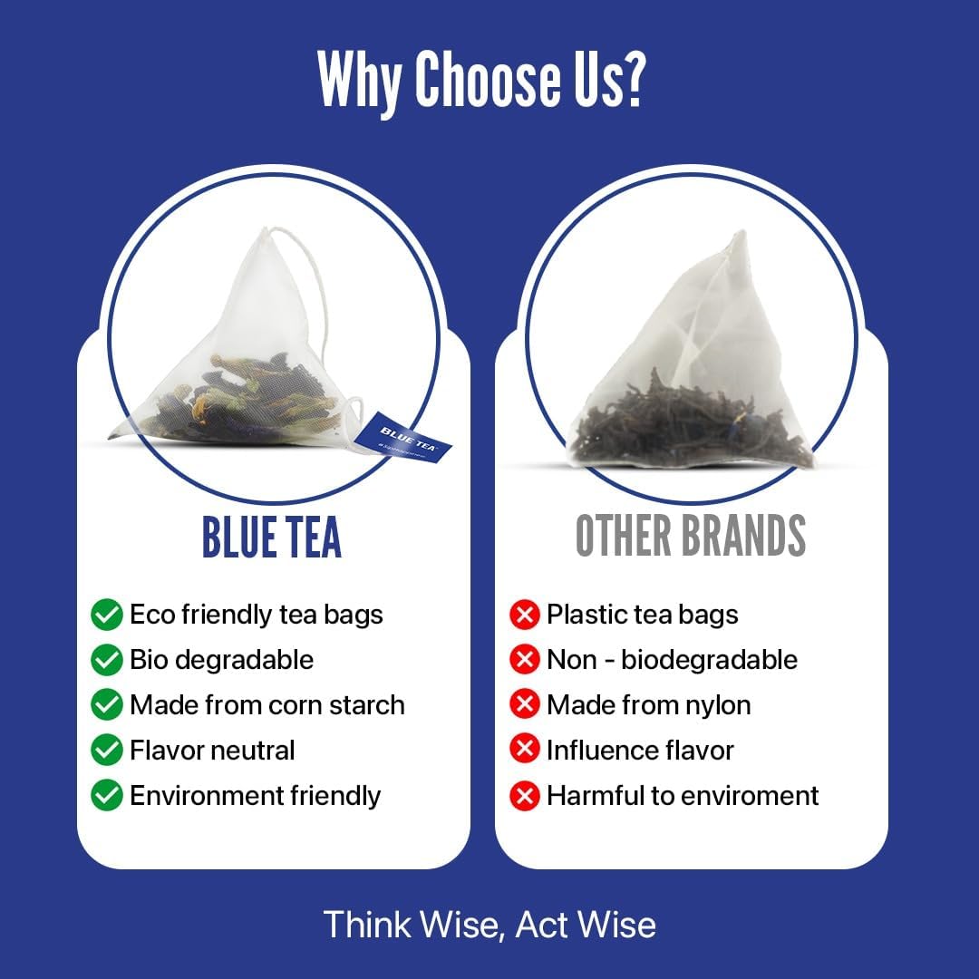 BLUE TEA - Butterfly Pea Flower Tea - 15 Count - Pyramid Plant Based Tea Bag | ANTIOXIDANT RICH | Herbal Tea - Caffeine Free - Detox Tea - Flower Based - Non Bitter | Reusable Tin Pack