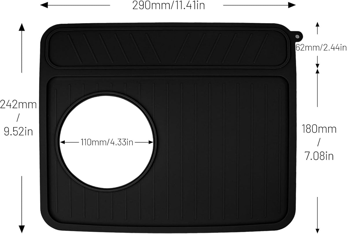Coffee Mat for Breville 878/881, Espresso Tamper Mat, Food Grade Silicone Non-Slip, 11.42in x 9.53in, Waterproof Heat Resistant, Espresso Tamping Station for Espresso Machine Accessories (Black)