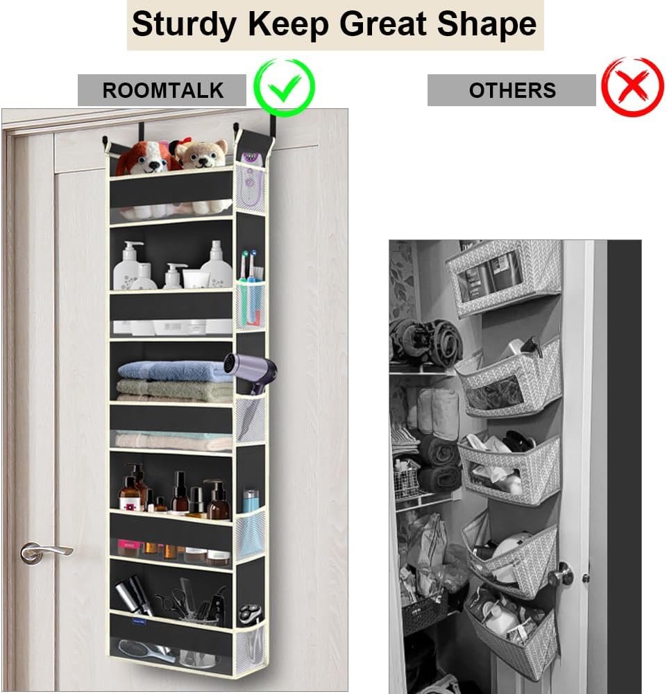 2 Pack Over The Door Hanging Organizer 5-Shelves and 10 Side Pockets, Over The Door Storage for Bathroom and Bedroom, Back of Door Organizers for Kid's Toys (13"x5"x44", Black)