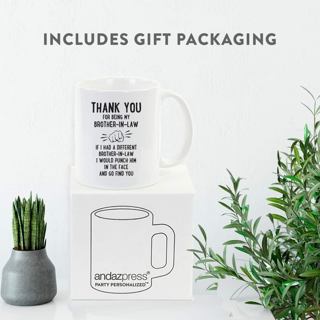 Andaz Press Funny Family 11oz. Coffee Mug Gift, Thank You For Being My Brother-In-Law, Punch In Face 1-Pack Christmas Birthday Drinking Cup Present Ideas