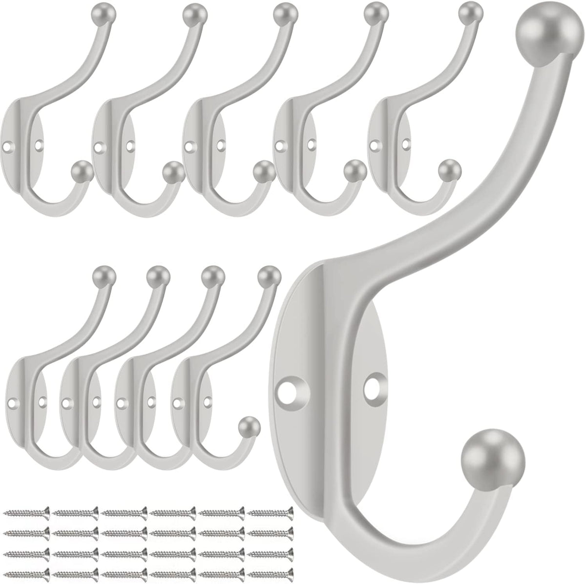 ZEYU Wall Hooks, 10Pcs Coat Hooks Hardware Towel Hooks for Hanging Coats Double No Rust Black Robe Hooks Wall Mounted with Screws for Key, Towel, Bags, Cup, Hat