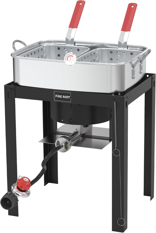 50,000 BTU Propane Deep Fryer - 18QT Aluminium Dual Deep Fryer with 2 baskets - CSA-Approved Gas Fryer - Ideal for Chicken Wings, French Fries, Fish Fryers Outdoor Cooking