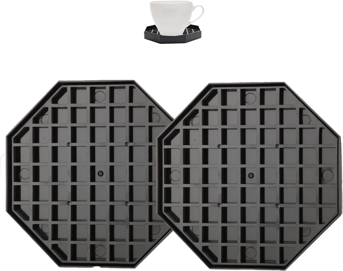 5.3" Octagonal Coffee Drip Tray | Black Plastic Honeycomb Grid Countertop Tray for Coffee, Tea, Wine & Beverage Dispensers,Pack of 2 (2, 5.3in)