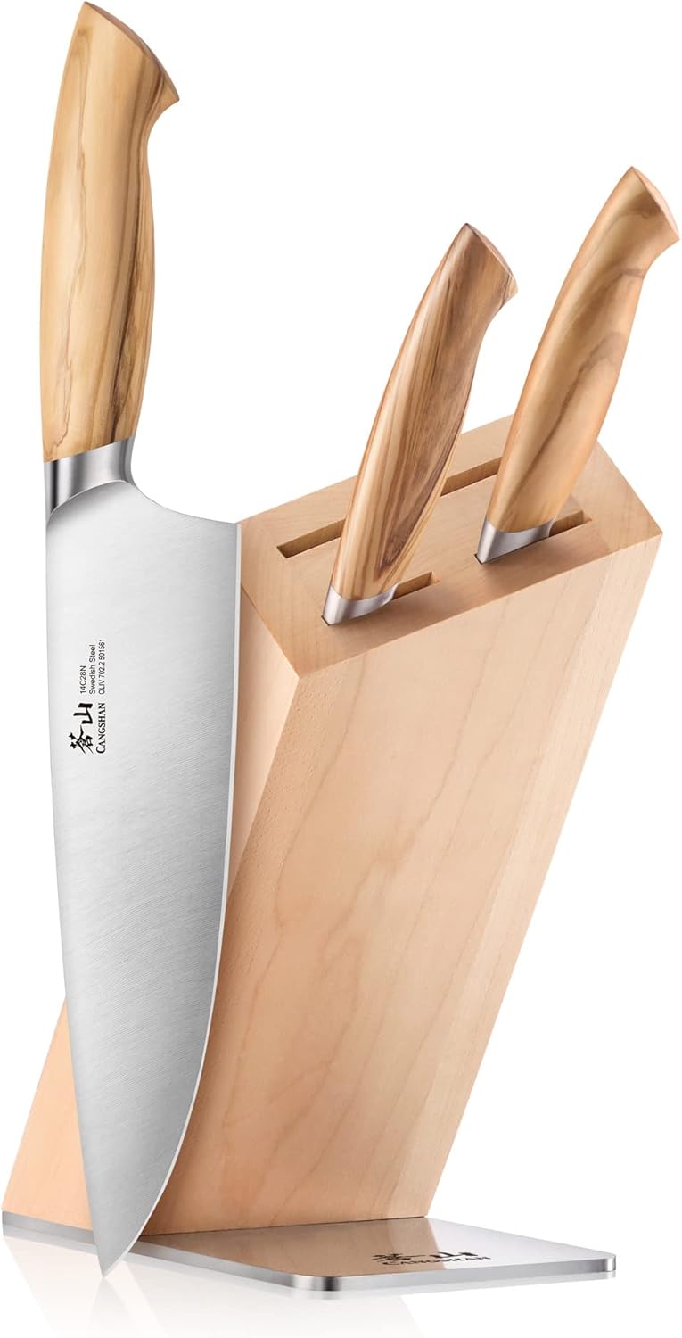 Cangshan OLIV Series 4-Piece HUA Knife Block Set, Forged Swedish 14C28N Steel, Maple Block, 501677