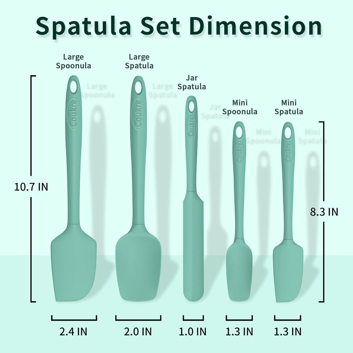 Coukre Silicone Spatula Set of 5,High Temperature Resistant, Food Grade Silicone, Dishwasher Safe, for Baking, Cooking (Pure Aqua Green)