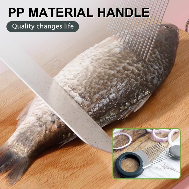Stainless Steel Onion Slice Holder, Lemon Slicer Vegetable Cutter, Chopper Slicing Assistant Tool for Meat, Onion, Potato, Tomato Home Kitchen Tools (B-2 PCS)