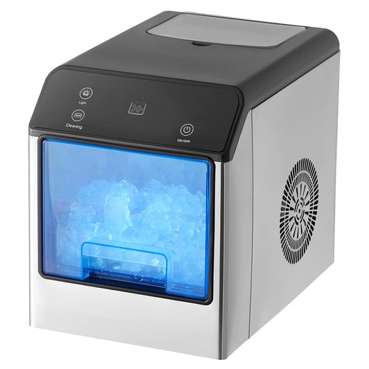 VEVOR Nugget Ice Maker, 33lbs/24H Pebble Ice Maker with Self Cleaning, Chewable Ice Maker with Ice Scoop & Drip Tray, Stainless Steel Ice Machine with Convenient Ice Transfer for Home Kitchen Office