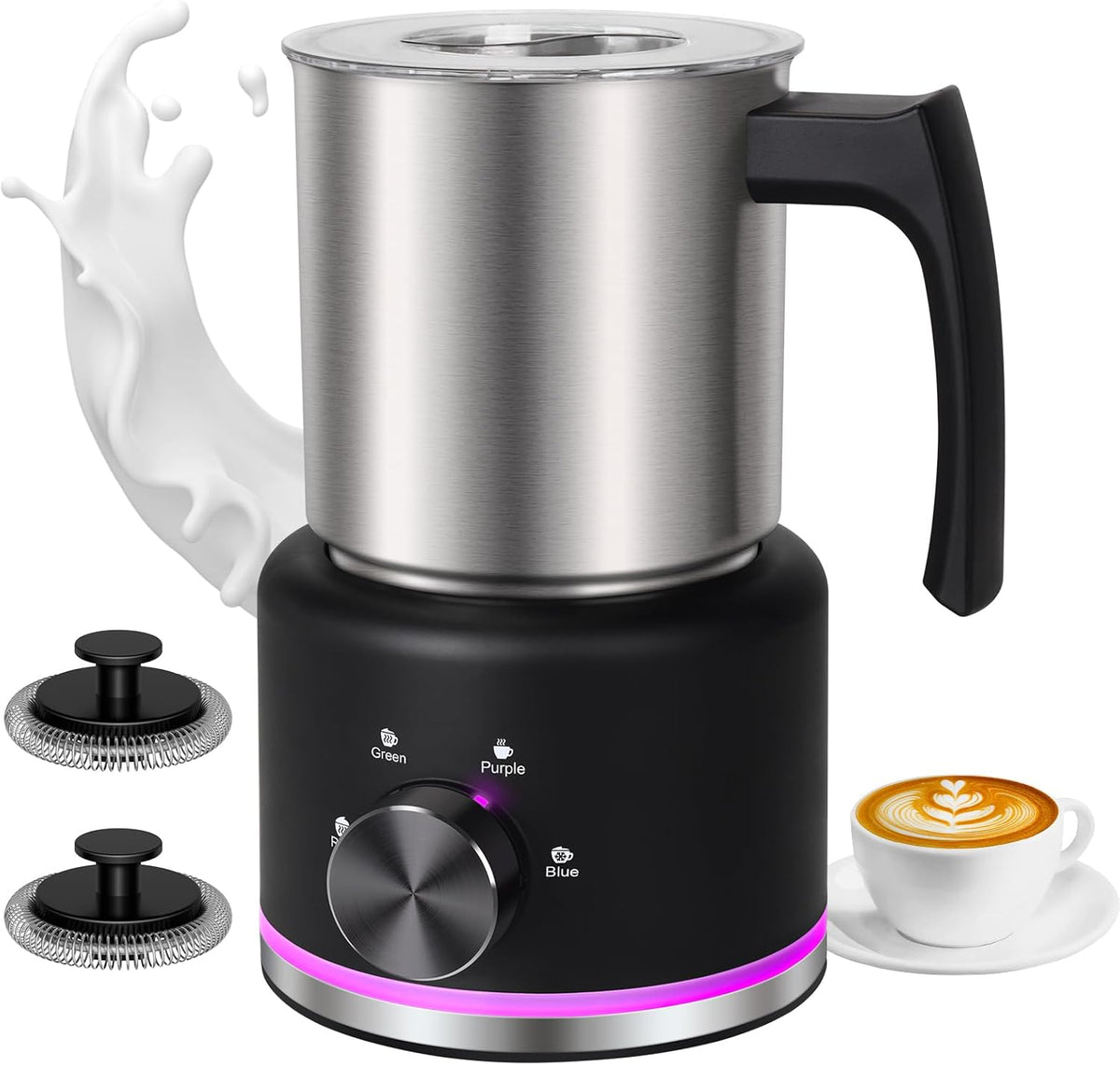 Milk Frother and Steamer, 16.9 OZ Milk Frother for Coffee, 4 in 1 Frother Separable Easy to Use and Clean, Durable Safe Silent Working for Coffee, Latte, Cappuccino Hot Chocolate, Black