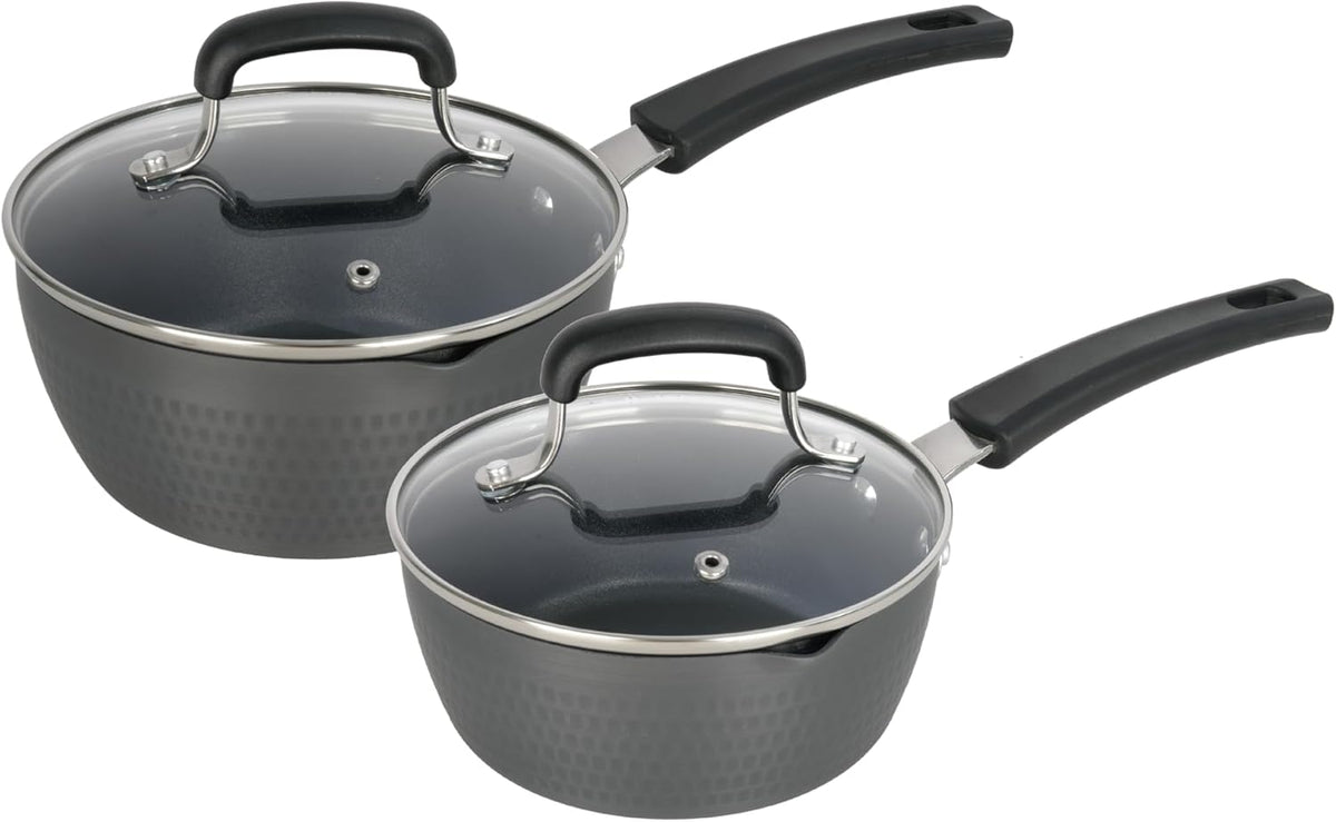 Nonstick Small Sauce Pan with Lid, 1.25 Quart and 2.4 Quart Sauce pan with Pour Spouts, Multipurpose Handy Little Saucepan with Stay Cool Handle, Small Pots for Cooking, Soups, Noodles, Milk