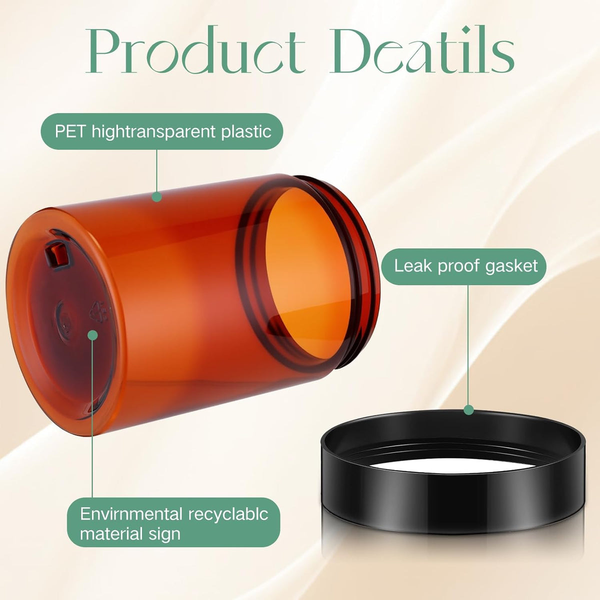 Patelai 4 Pieces Round Wide-mouth Leak Proof Plastic Container Jars with Lids for Travel Storage Makeup Beauty Products Face Creams Oils Salves Ointments DIY Making(10 Ounce,Amber)