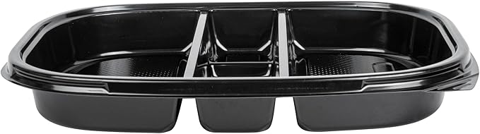 Restaurantware-Bento Tek 50.7 Ounce Meal Prep Containers, 50 Disposable To Go Food Boxes - Lids Sold Separately, 5 Compartments, Black Plastic Bento Lunch Boxes, Freezable, For Take Out