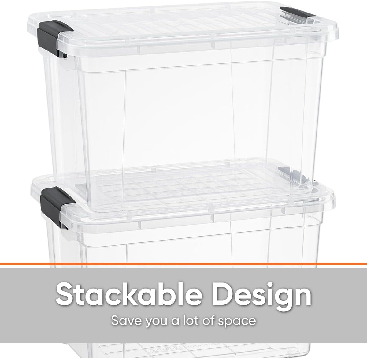 Superio Clear Storage Boxes with Lids, 26.5 Quart Plastic Container Bins for Organizing, Stackable Crates, BPA Free, Non Toxic, Odor Free, Organizers for Home, Office and Dorm, 4 Pack