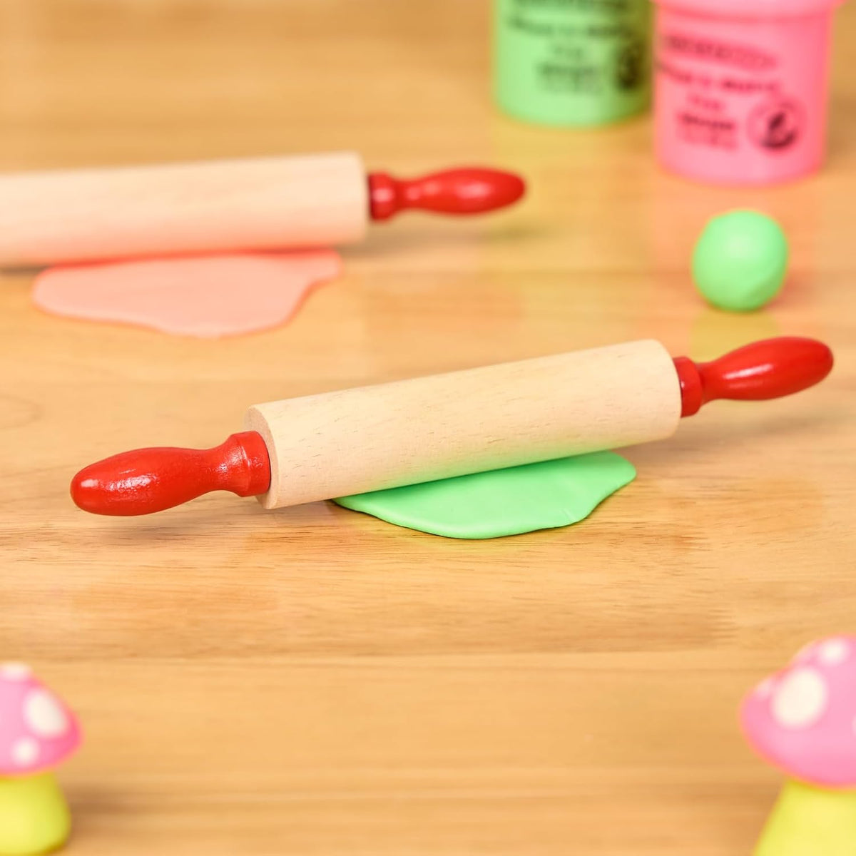 Colorations Natural Wood Rolling Pins, Set of 6, for Kids, Arts & Crafts, 7 Inches x 1 Inch (d), Class Pack, Party Pack, Dough, Clay, Sculpting, 6RP