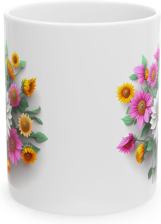 11 OZ Novelty Coffee Mugs - Christmas Gift (3-D Flower Ceramic Mug)