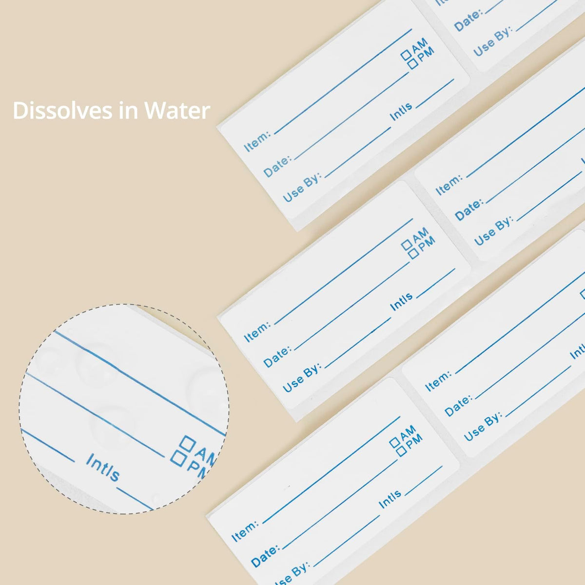 QWORK Dissolvable Food Labels (1000pcs) - 2 Rolls Removable Labels for Food Containers, Freezer Labels, Writeable Date Labels