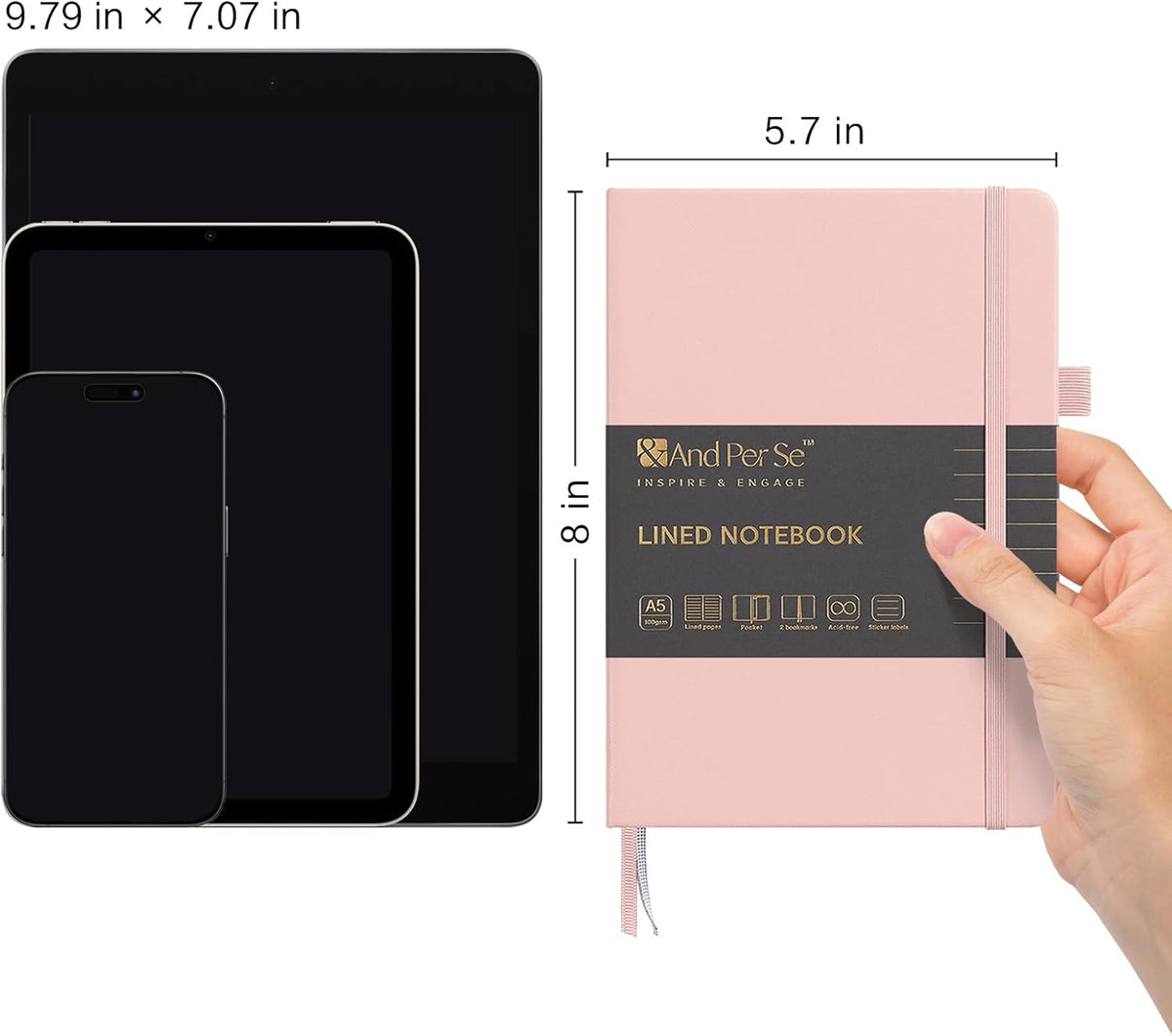 &And Per Se Lined Journal Notebook, 160 Pages, A5 5.7 x 8 inches College Ruled Thick Paper Notebook Journals for Writing, Hardcover Notebooks for Women Men Office School (1 Pack, Pink)
