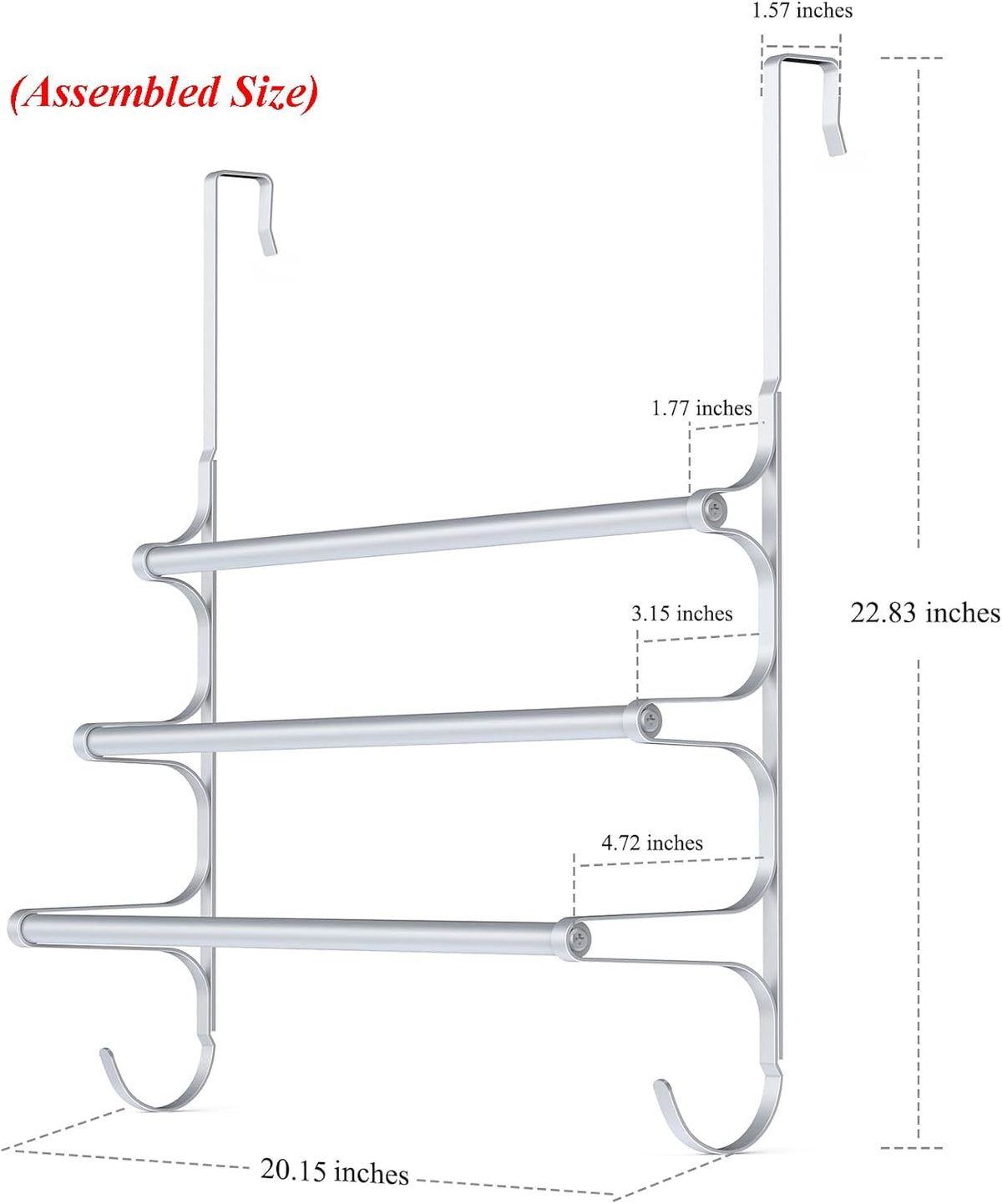 Over The Door Towel Rack, Over Door Towel Rack for Bathroom Door, Triple Towel Storage Holder with Hooks (Silver Gray, 20.15" L)