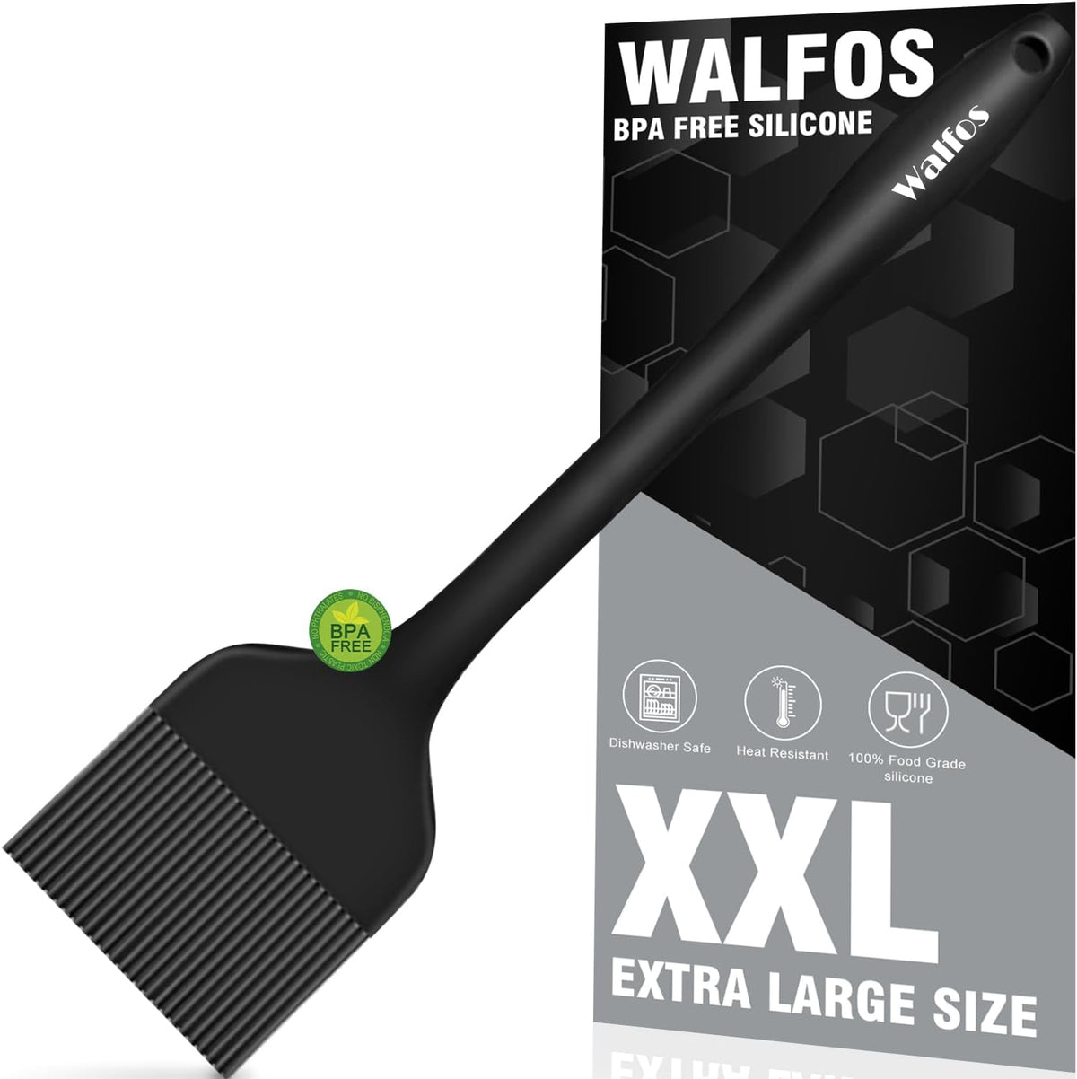 WALFOS Extra Large Silicone Basting Pastry Brush, 2.5 inch Wide Bristle Butter Oil Brush, Prefect for BBQ Grill Baking Kitchen Cooking-Pieces Design, BPA Free and Dishwasher safe