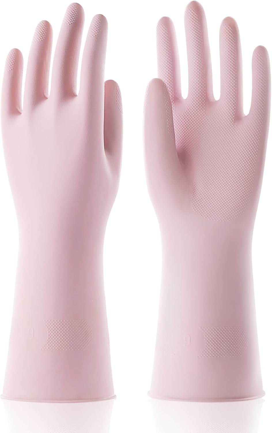 COOLJOB Medium Household Rubber Gloves with Cotton Liner & Non-slip Grip, Waterproof Long Lasting Dishwashing Gloves for Kitchen & Bathroom Cleaning, Light Pink, 1 Pair
