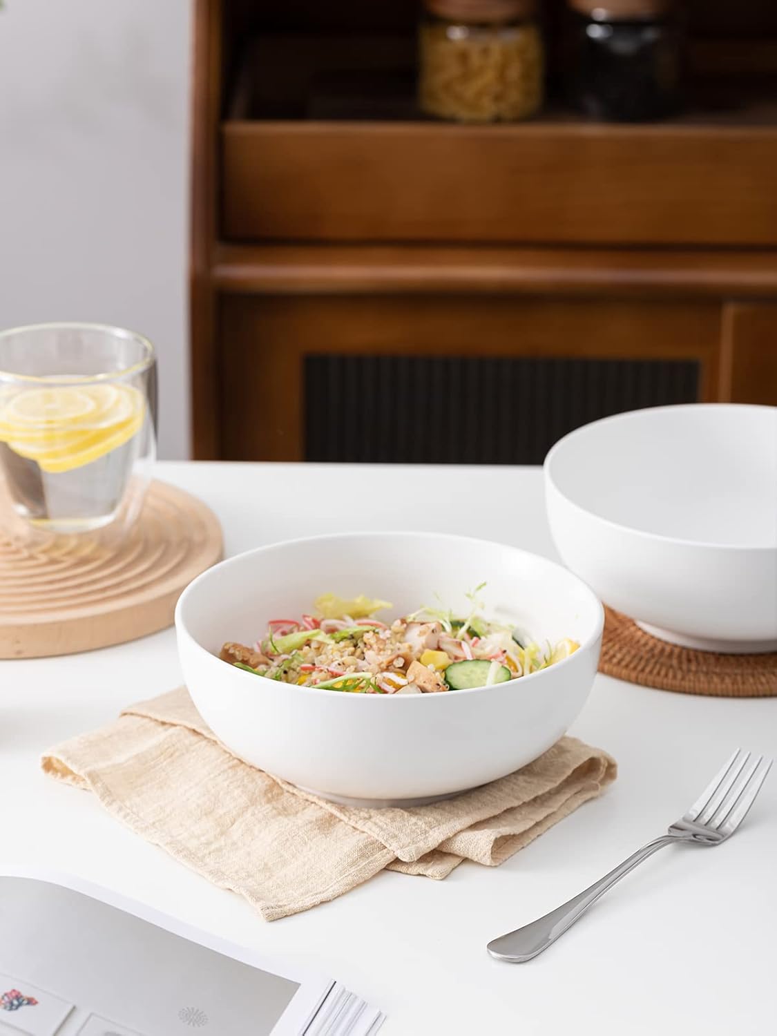 Kanwone Large Serving Bowls - 52 Ounce, Porcelain Salad Bowls, Pasta, Soup Bowls, Set of 2, Serving Dishes for Entertaining, Microwave and Dishwasher Safe, Matte White
