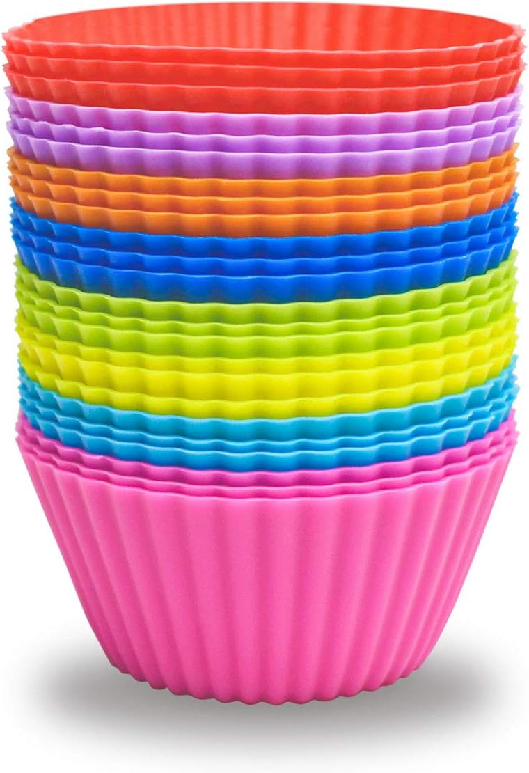 24 Pack Silicone Baking Cups Reusable Muffin Liners Non-Stick Cup Cake Molds Set Cupcake Silicone Liner Standard Size Silicone Cupcake Holder Reusable Cupcake Liners Christmas Gift (8 Rainbow Colors)