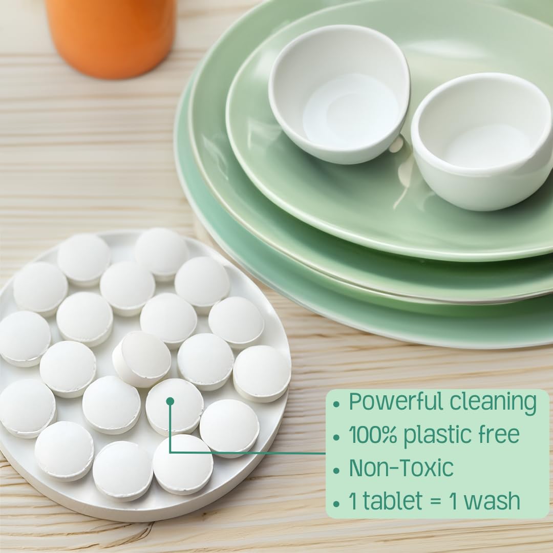 Dish Washing Machine Tablets, Pack of 20 - Fragrance-Free, PVA-Free, Non-Toxic Dishwasher Tablets in Compostable Packaging – Women-Owned Company, Leaping Bunny Certified
