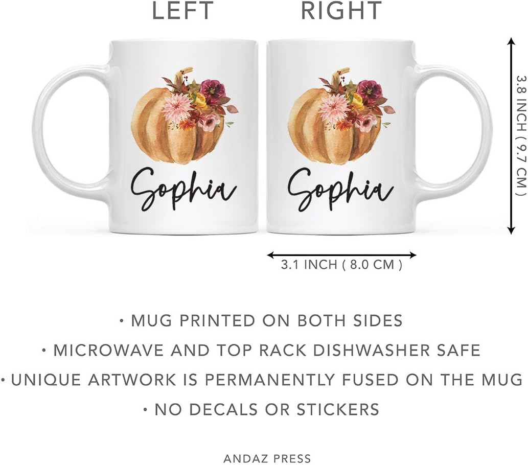 Andaz Press Personalized Fall Burgundy Marsala 11oz. Ceramic Coffee Tea Mug, Custom Name, 1-Pack, Pumpkin Floral Graphic, Birthday, Friend, Family, Coworker, Autumn Season, Festive Thanksgiving Ideas
