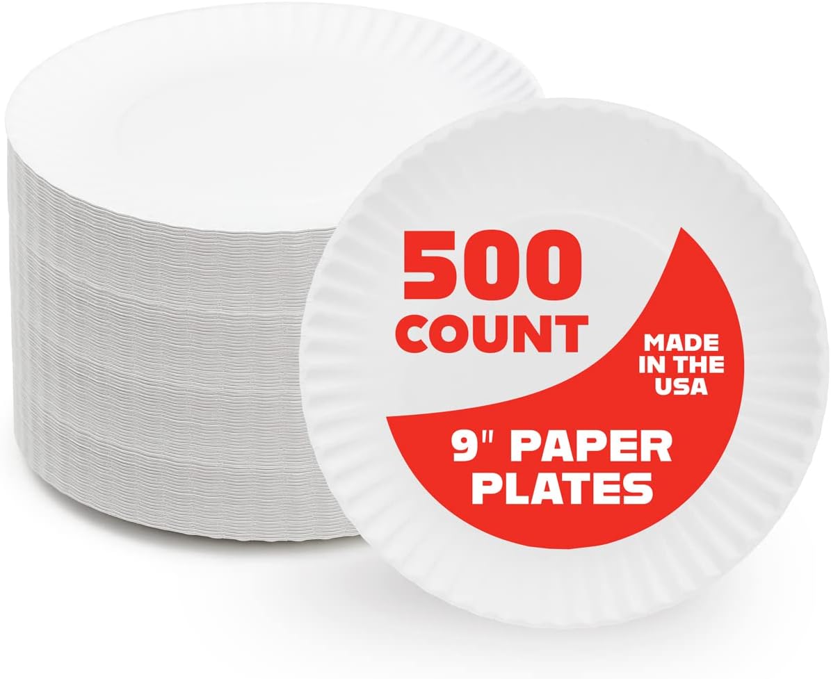 Hygloss Products Paper Plates - ‎Uncoated White Plate - Use for Foodware, Events, Activities, Crafts Projects and More - Environmentally Friendly - Recyclable and Disposable - 9-Inches - 500 Pack