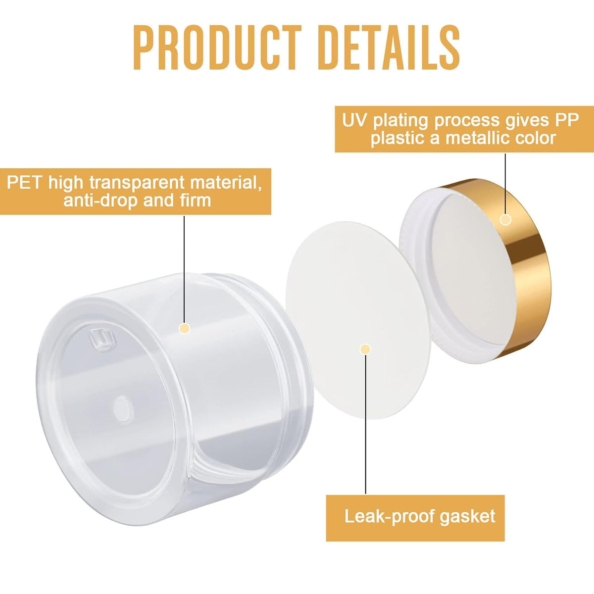 Patelai 4 Pieces Round Wide-mouth Leak Proof Plastic Container Jars with Lids for Travel Storage Makeup Beauty Products Face Creams Oils Salves Ointments DIY Making(1 Ounce,Gold)