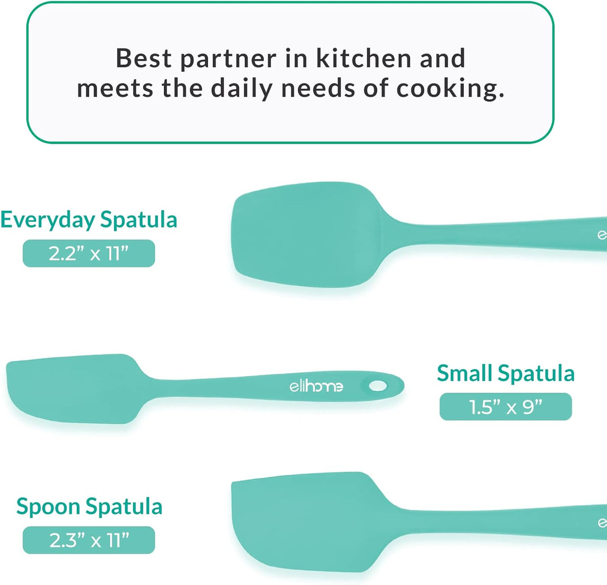 Elihome Chef Series 3 Piece Silicone Spatula Set - 600°F Heat Resistant Non Stick Rubber Kitchen Scraper Spatulas for Cooking, Baking, and Mixing – BPA Free and LFGB Certified Silicone, Green Color