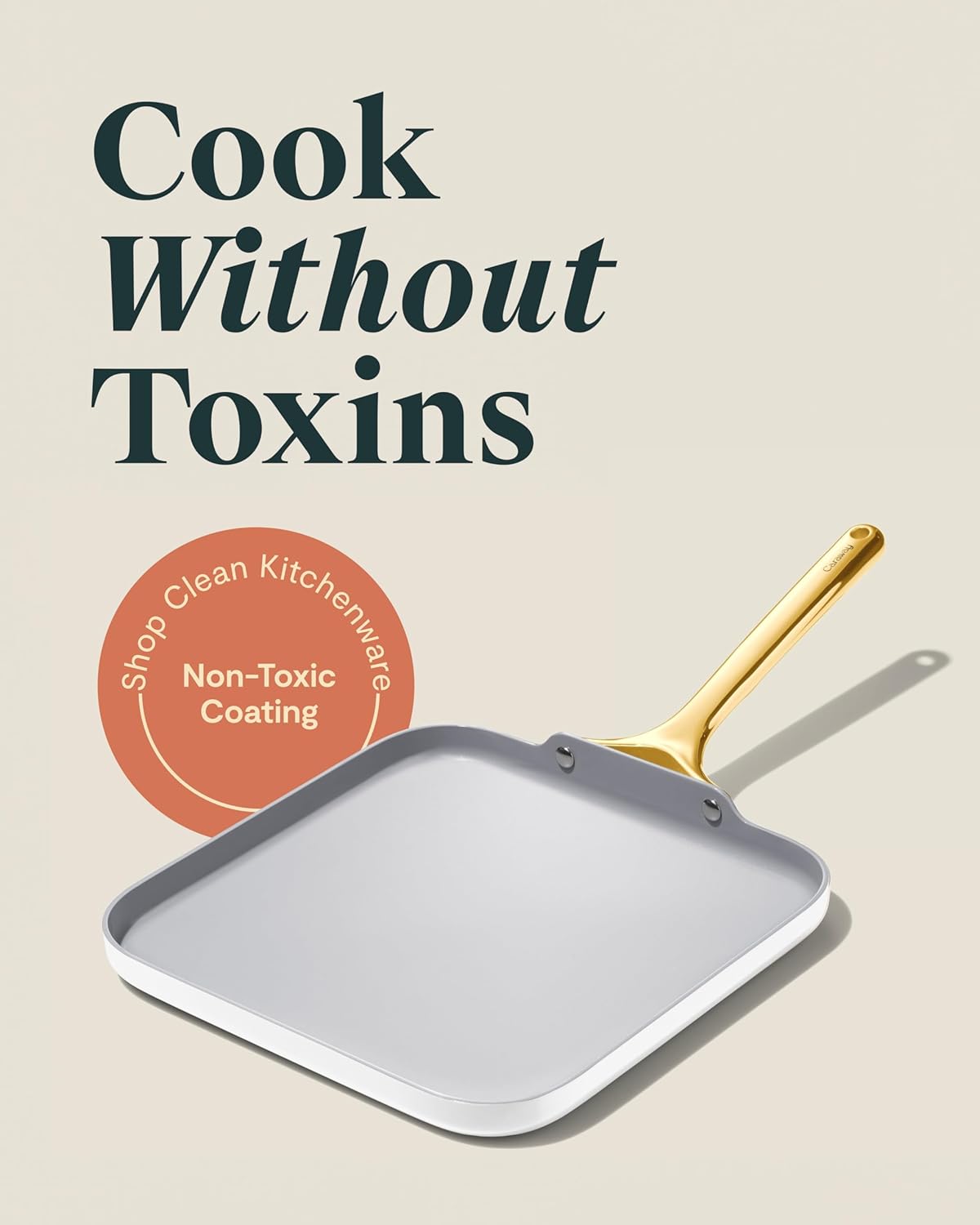 Caraway Square Griddle Pan - 11” Square Pan - Non-Stick Ceramic Coated - Non Toxic, PTFE & PFOA Free - Oven Safe & Compatible with All Stovetops - White