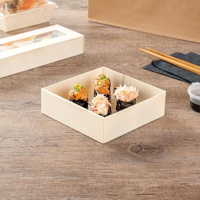 Restaurantware Taipei 17 Ounce Food Containers 100 Square Wooden Bento Boxes - Lids Sold Separately Grease Impermeable Poplar To Go Boxes Disposable Serve Noodles Dumplings And More
