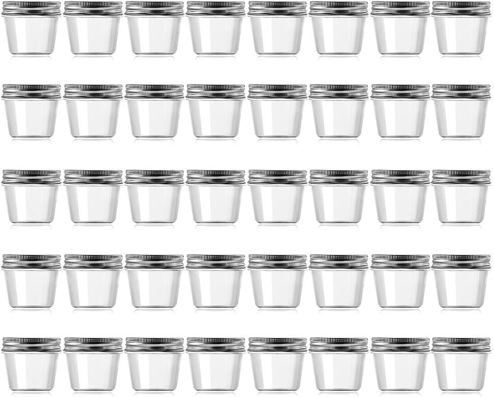 novelinks 4 Ounce Clear Plastic Jars Containers With Screw On Lids - Refillable Round Empty Plastic Slime Storage Containers for Kitchen & Household Storage - BPA Free (40 Pack)
