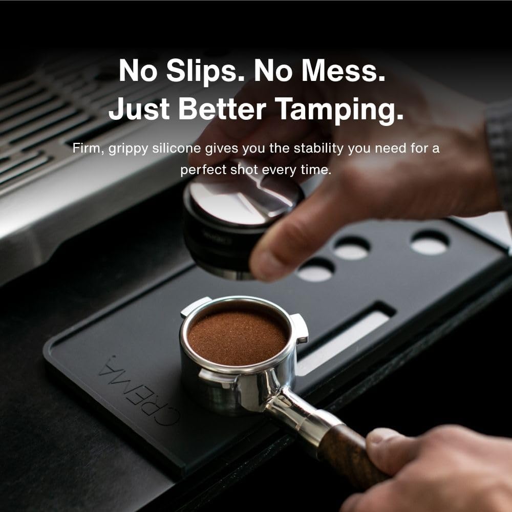 Crema Coffee Products Tamping Mat for Barista Pro | Non-Slip Silicone Protection for Countertops & Portafilters | Precision Fit with Drip Tray & Vent Holes | Easy to Clean,Durable Espresso Tamping Pad