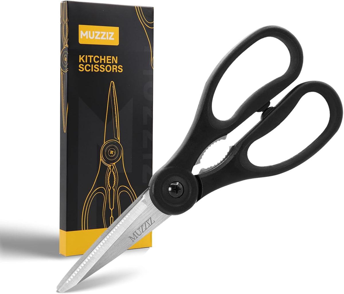 Kitchen Scissors All Purpose, Heavy Duty Stainless Steel Kitchen Shears for Food, Herbs, Meat, Fish with Soft Comfort Grip Handle - 8.7-Inch Black
