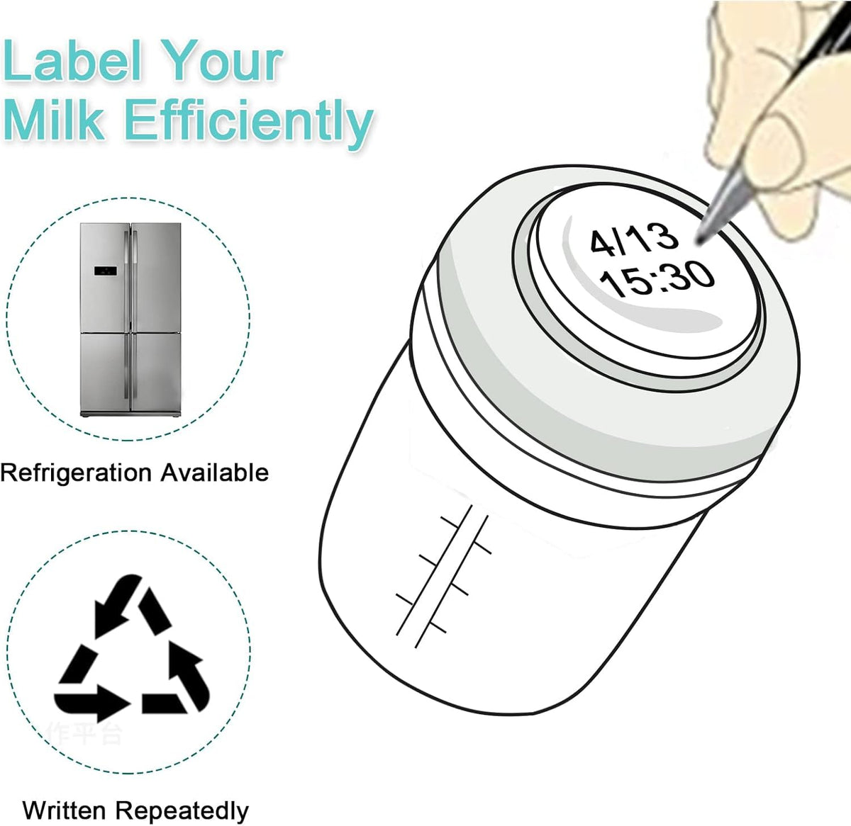 COMI Wide Neck Glass Breastmilk Collection n Storage Bottle, 6oz with Screw Ring Sealing Disk; Re-markable Sealing Disc. BPA Free, Fits Breast Pumps & Nipples (Gray Lids)