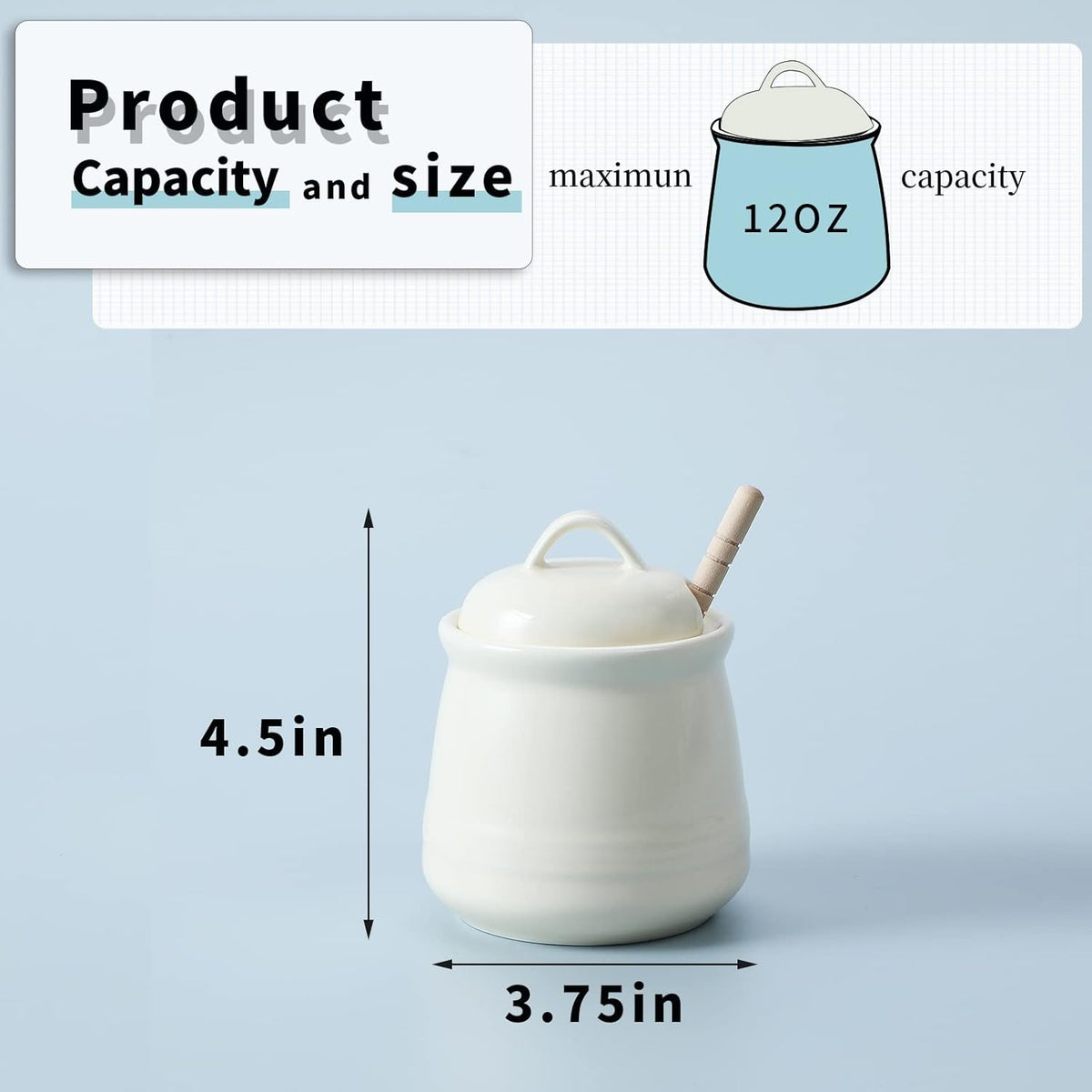 HAOTOP Ceramic Honey pot with Lid and Honey Dipper,Porcelain Honey Jar Easy to Clean and Dishwasher Safe,12oz (Beige)