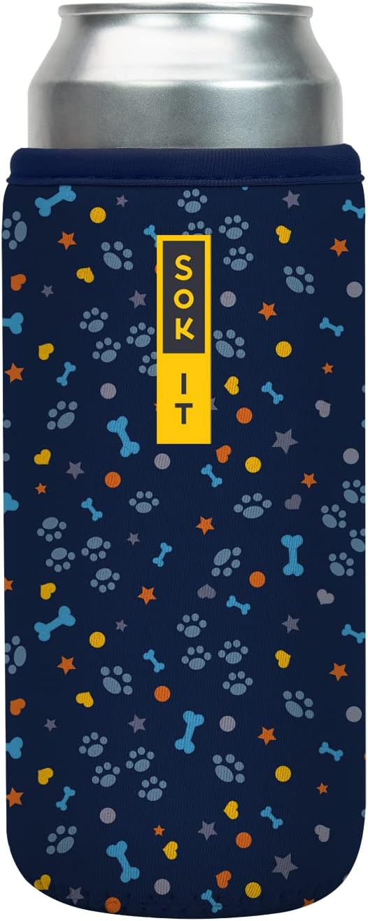 Sok It CanSok Sleeve for Beer & Soda Insulated Neoprene Cover (Paws and Bones, 25oz Can Sleeve)