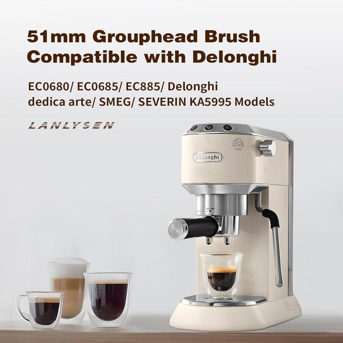 Espresso Coffee Machine Cleaning Brush, 360° Cleaning Push-Up Coffee Maker Brush, Espresso Machine Brush Coffee Cleaning Tool for 3 EARS 51MM Delonghi Dedica Style Series EC680 and EC685, SMEG ECF01