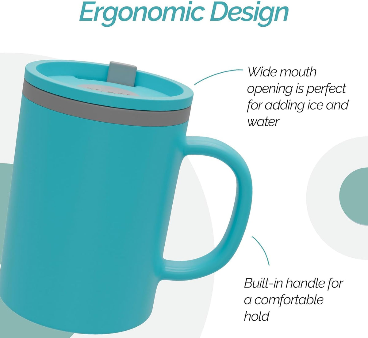 Copco Iconic 16oz Double Wall Insulated Desk Mug with Lid and Handle, Set of 2, BPA-Free Reusable Plastic, Spill-Proof, Microwave & Dishwasher Safe, Wide Mouth, Cup Holder Friendly (Aqua/Mint)